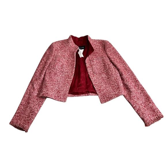 Rena Lange 4US Red Richly Woven Tweed Crop Blazer Jacket Wool Blend Designer - Picture 5 of 9